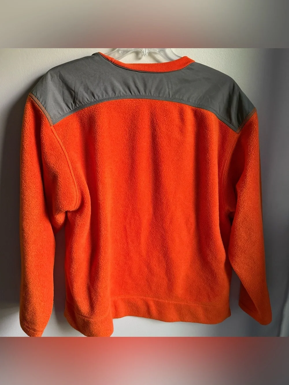 90’s Adidas Orange Fuzzy Sweatshirt Size XL with Gray Nylon Shoulders